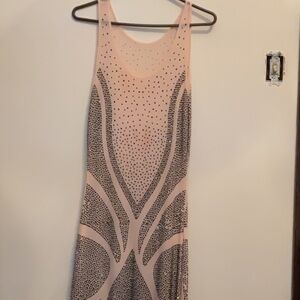 Elegant Pink and Black Patterned Dress long maxi sheer mesh and crystals